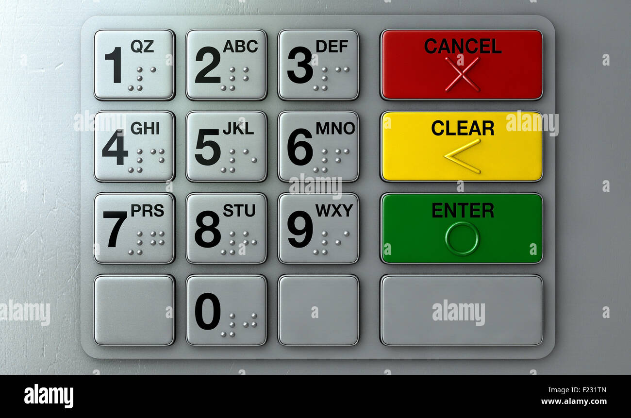 Closeup View Of A Generic Atm Keypad Buttons With Numbers And Braille