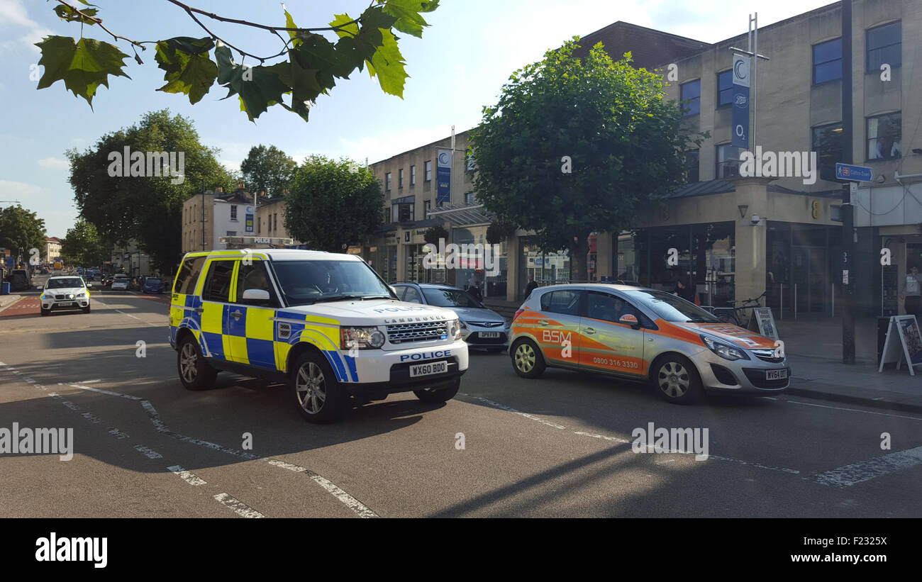 Bristol, UK. 10th September, 2015. Large Police Escort with prison Van