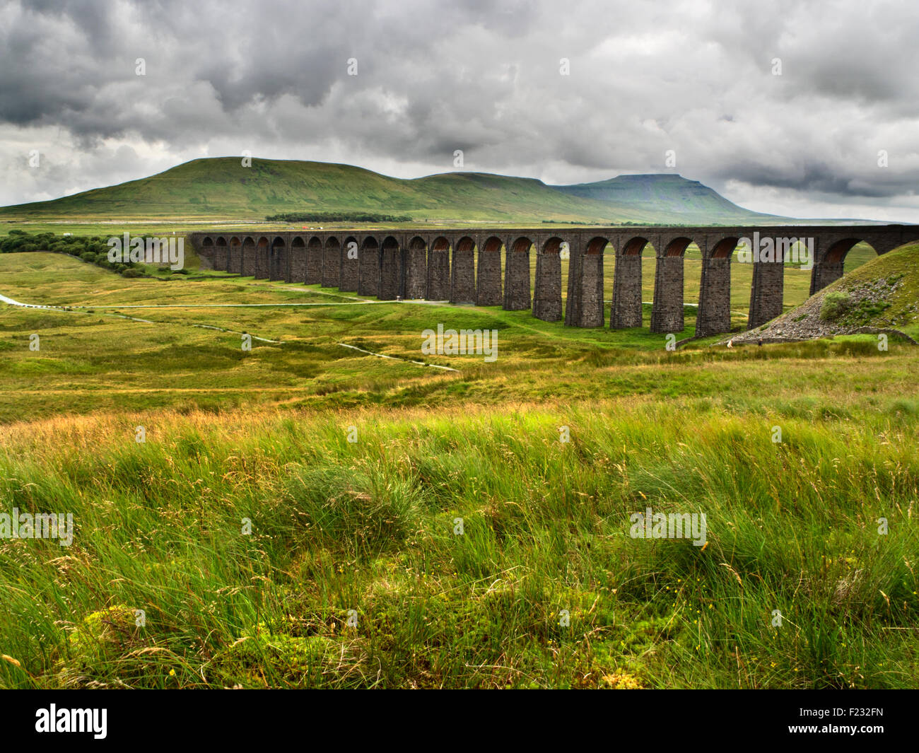 The Ribblehead Viaduct and Ingleborough Yorkshire Dales England Stock Photo