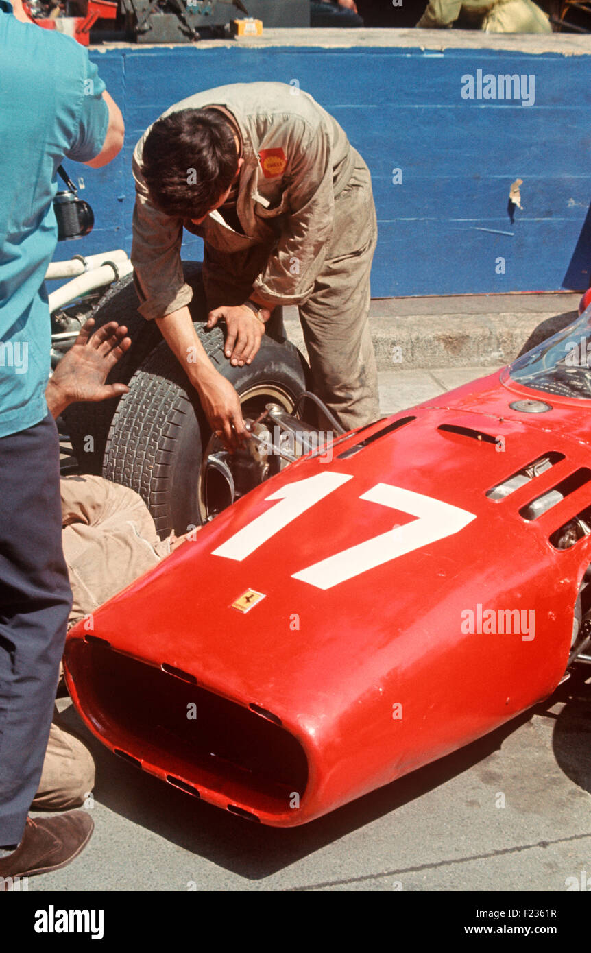 Mike Parkes Ferrari 312 at the French GP 3 July 1966.-Parkes was 6ft 3, Ferrari built a specially long-cockpit for him Stock Photo