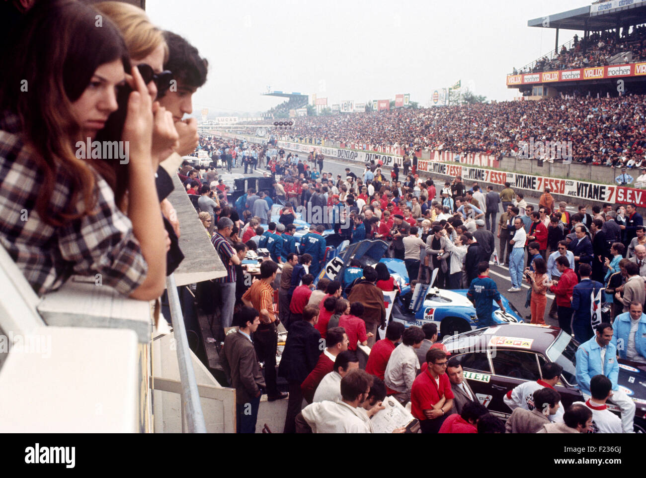 Pit Scene at Le Mans with Matras and Porsches 15 June 1969 Stock Photo