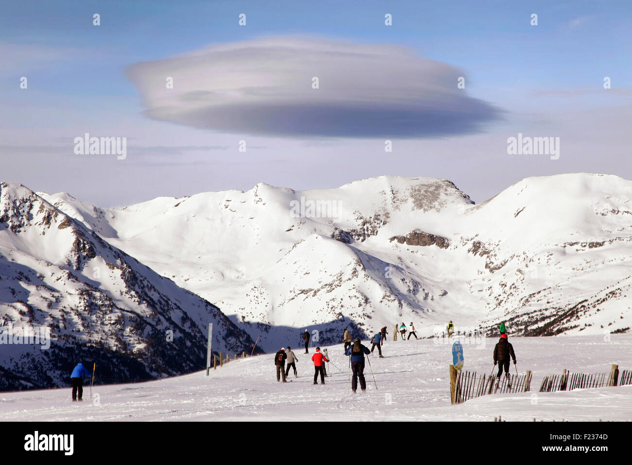 Lenticular cloud. Altocumulus lenticularis. Grand Valira ski resort, Andorra. Stock Photo