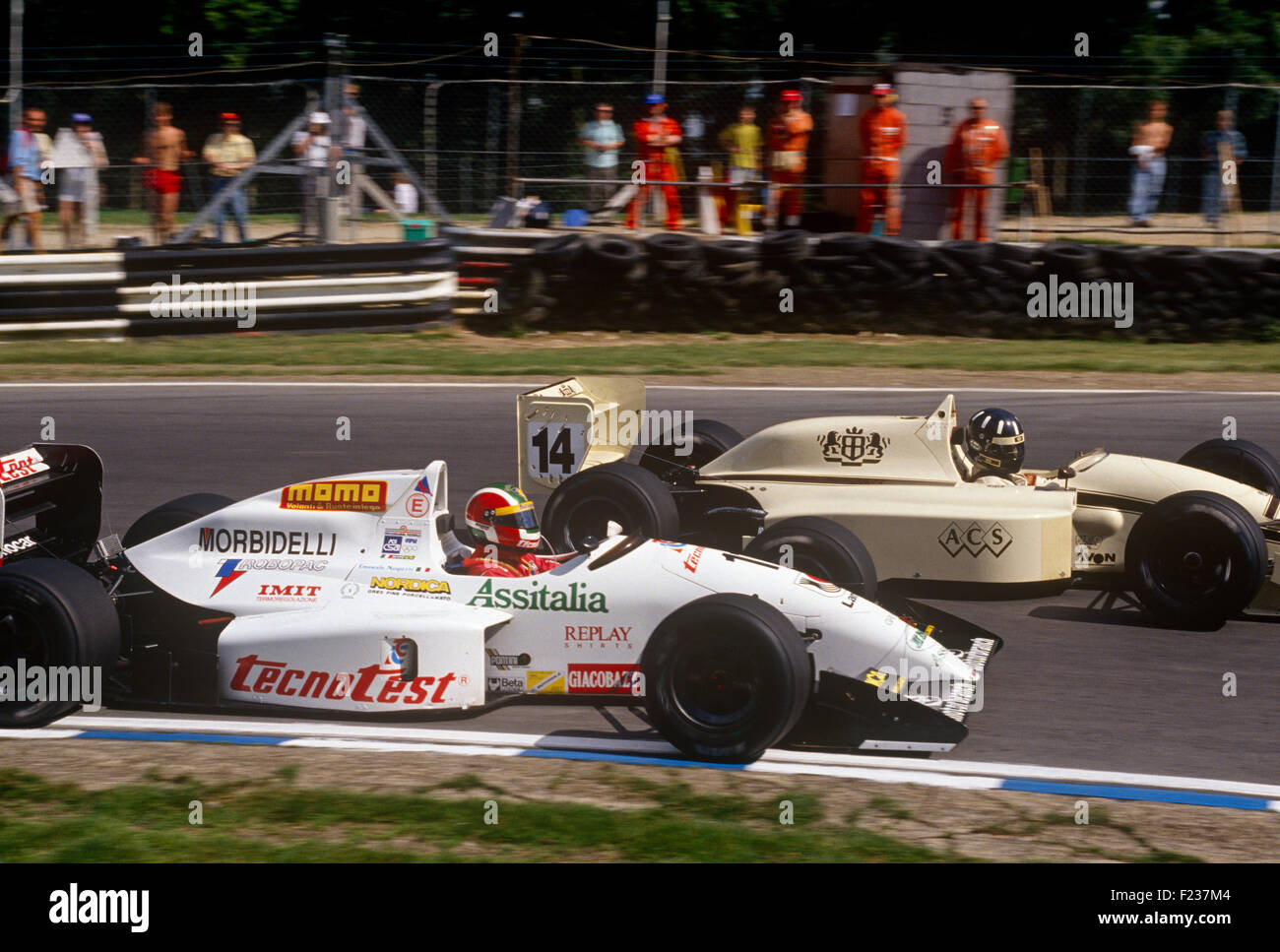Emanuele Naspetti racing against Damon Hill in Formula 3000 in the 1990s. Stock Photo