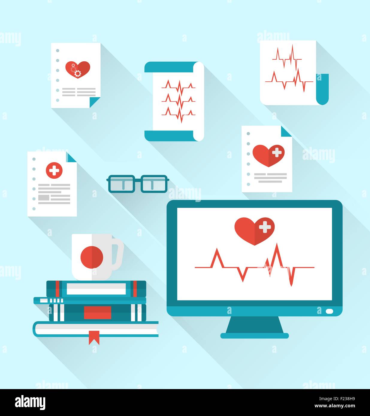 Set modern flat medical icons with paper documents with electroc Stock ...
