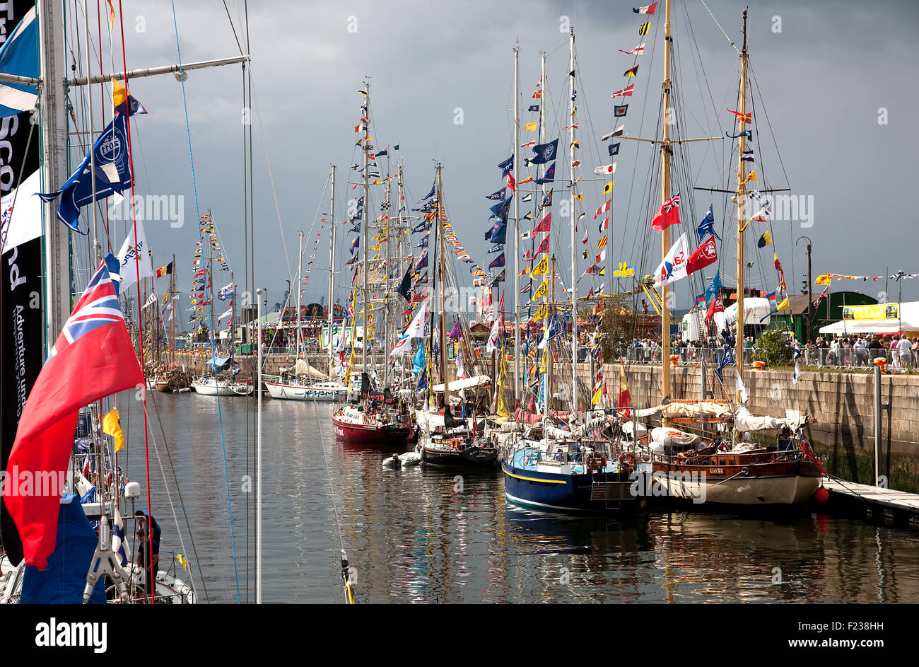 View of Tall Ships in James Watt Dock, Greenock, Inverclyde, Scotland during the 2011 Tall Ships Race Stock Photo