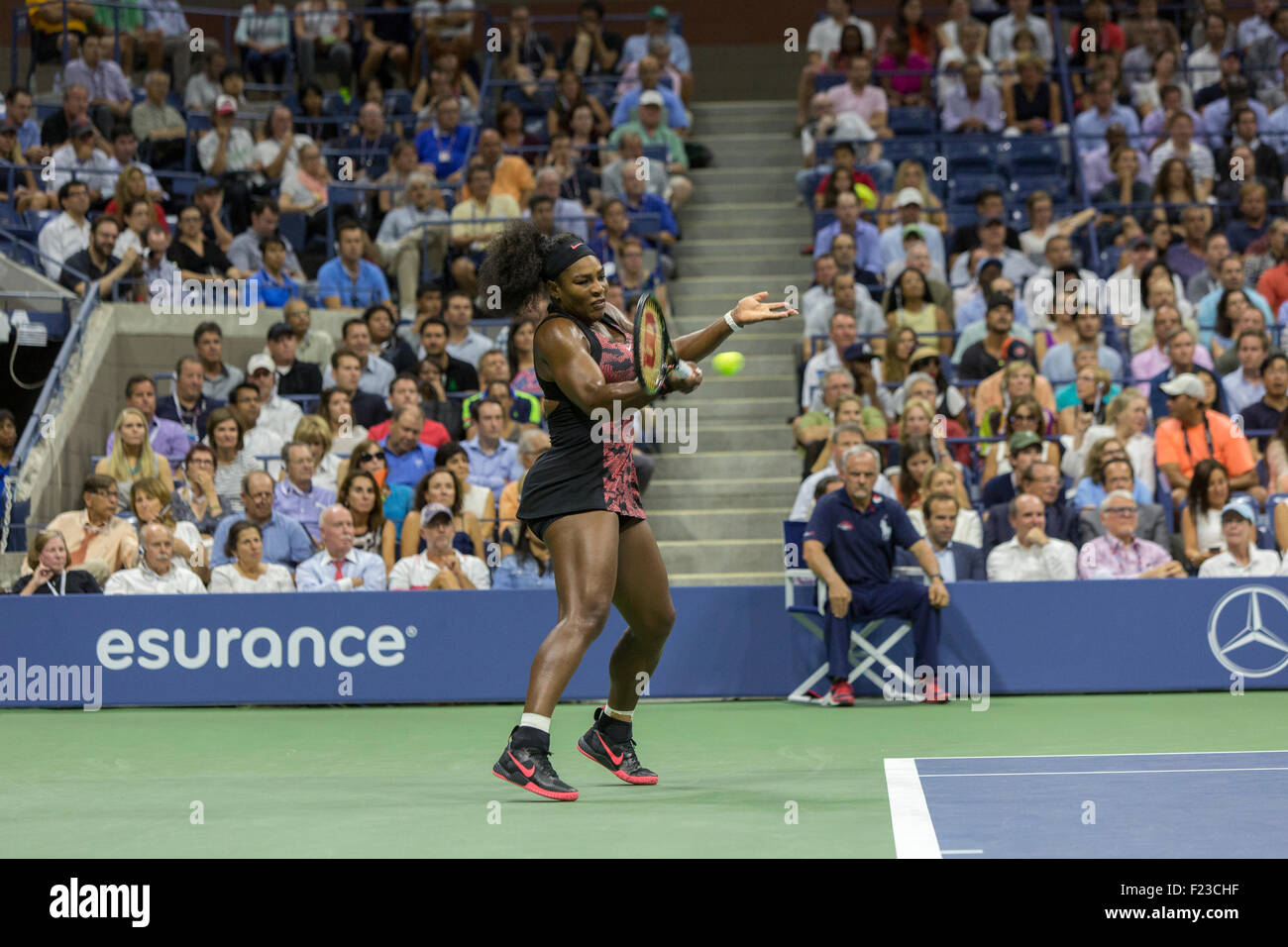 Serena Williams (USA) competing in the quarterfinals against her sister