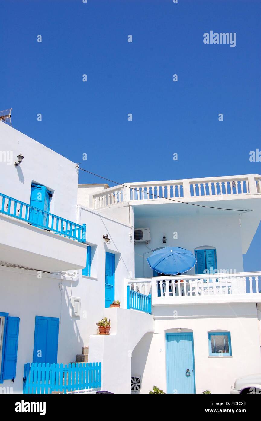 White houses in the port of Katapola on the island of Greece