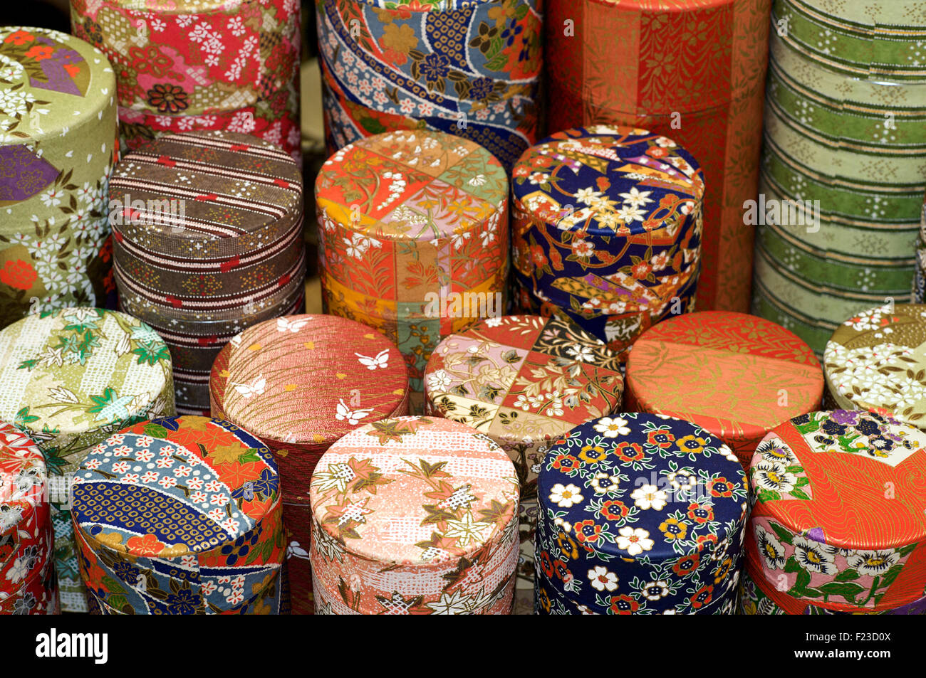 Selection of souvenir boxes made with Japanese paper. Kyoto, Japan Stock Photo