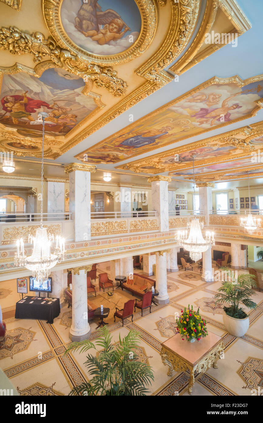 Lavish decor with 24K gold plated ceiling in the historic National Landmark of French Lick Resort, Indiana, USA Stock Photo