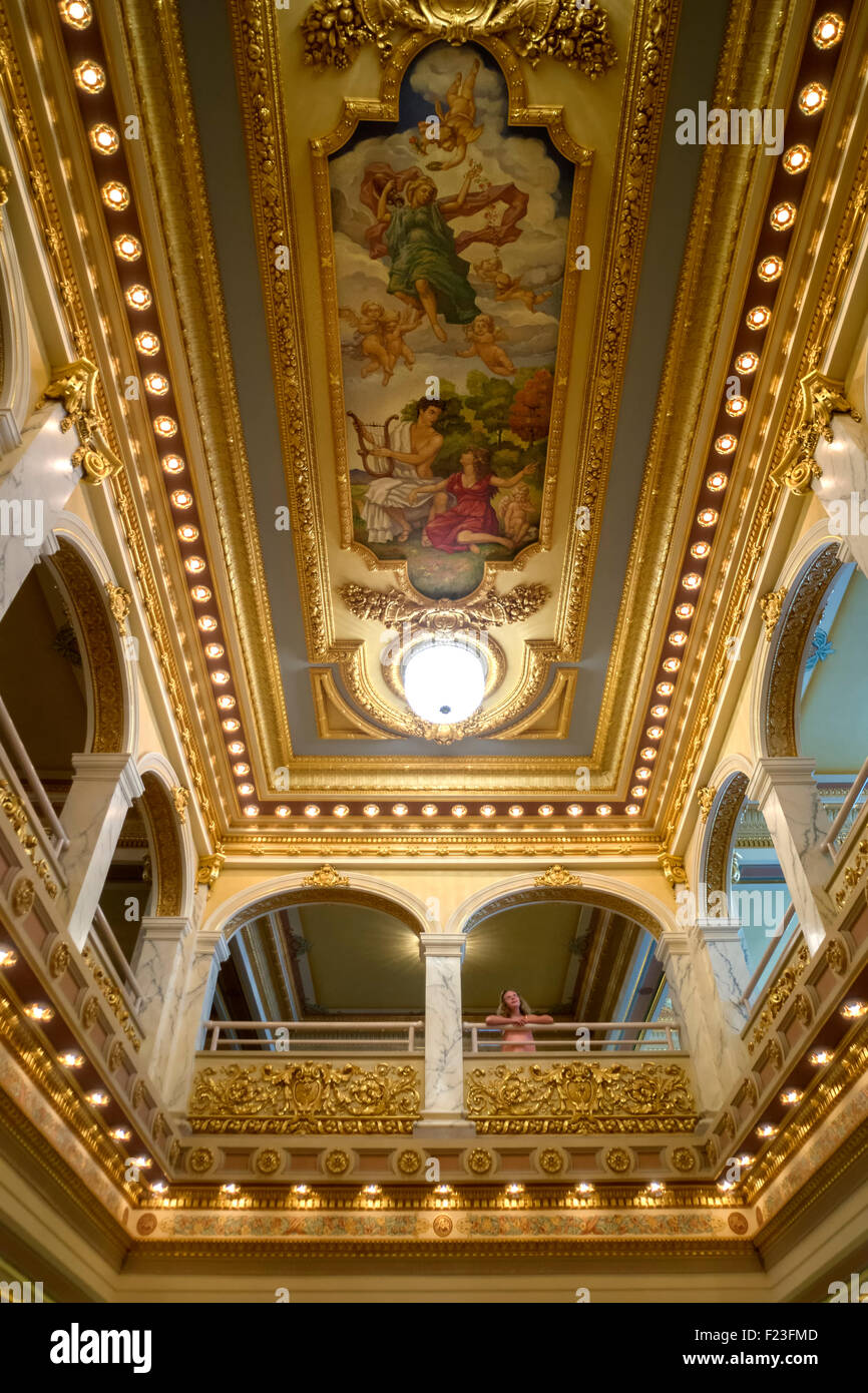 Decorated ceiling inside the historic National Landmark of the French