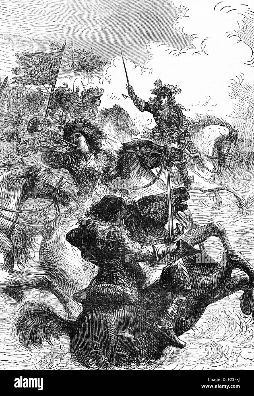 King William III winning at the Battle of the Boyne in County Meath, Ireland; where his army fought that of  James II  on the 11 July 1690. It was the last time two crowned kings of England, Scotland and Ireland faced each other on the battlefield. Stock Photo