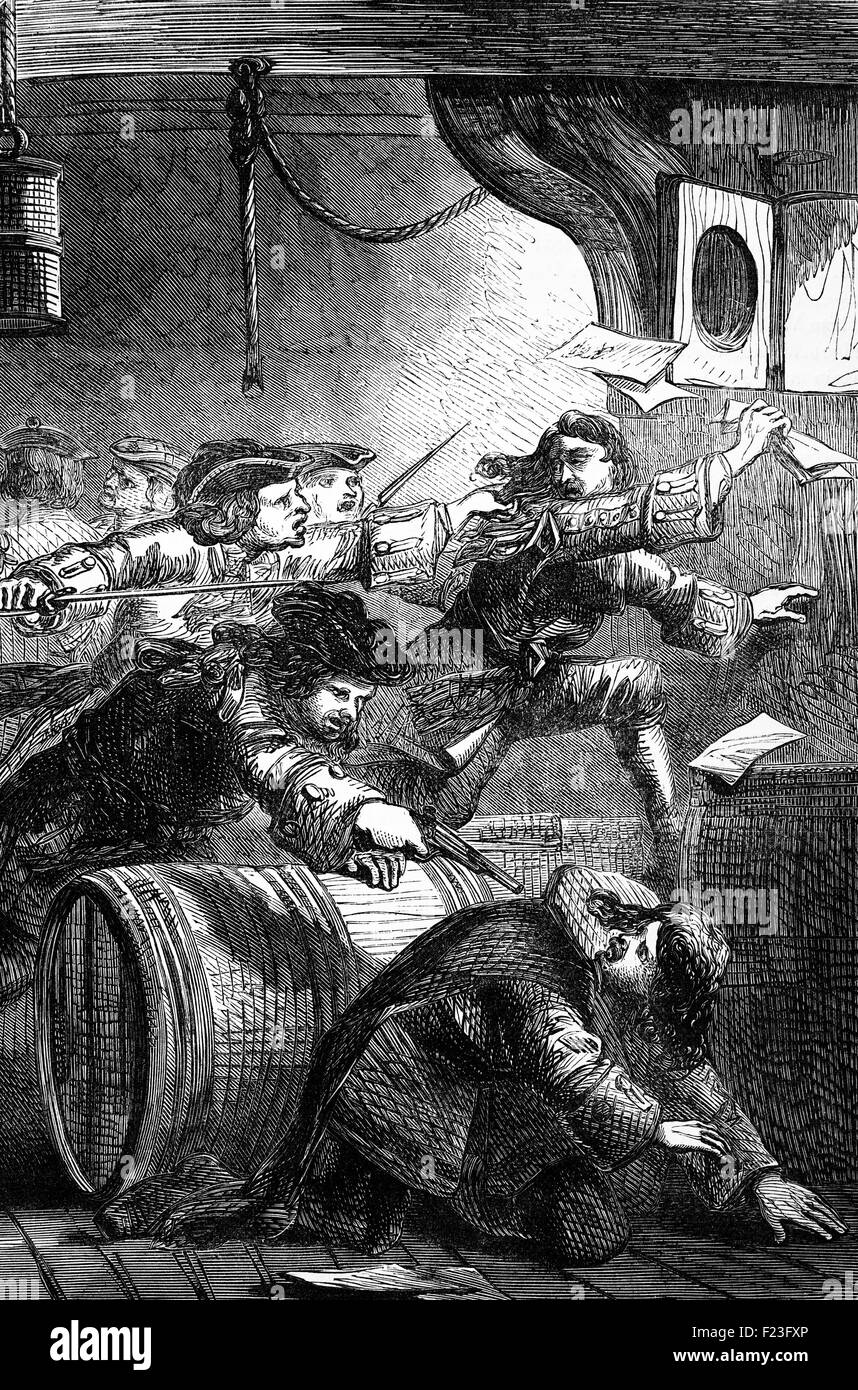 The arrest of Jacobites following the Battle of the Boyne in July 1690. It was a battle in 1690 between Catholic James II and the Protestant William III of England and II of Scotland, who, with his wife, Mary II, had overthrown James in England in 1688. It took place in County Meath Ireland between Stock Photo