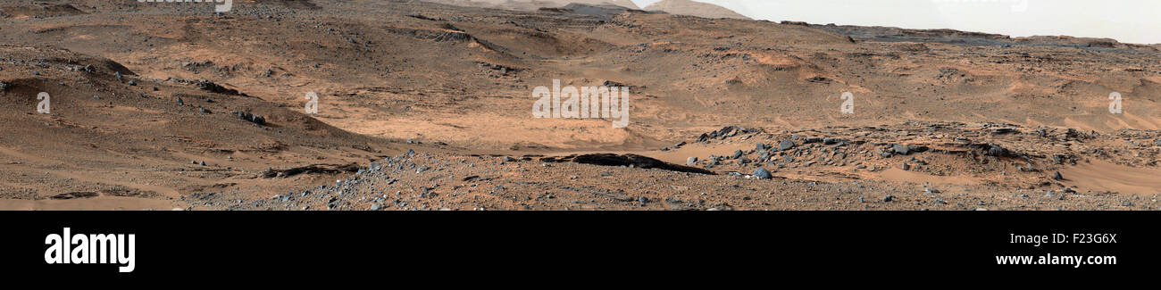 Mars Curiosity rover  image of the 'Amargosa Valley,' on the slopes leading up to Mount Sharp on Mars. Stock Photo