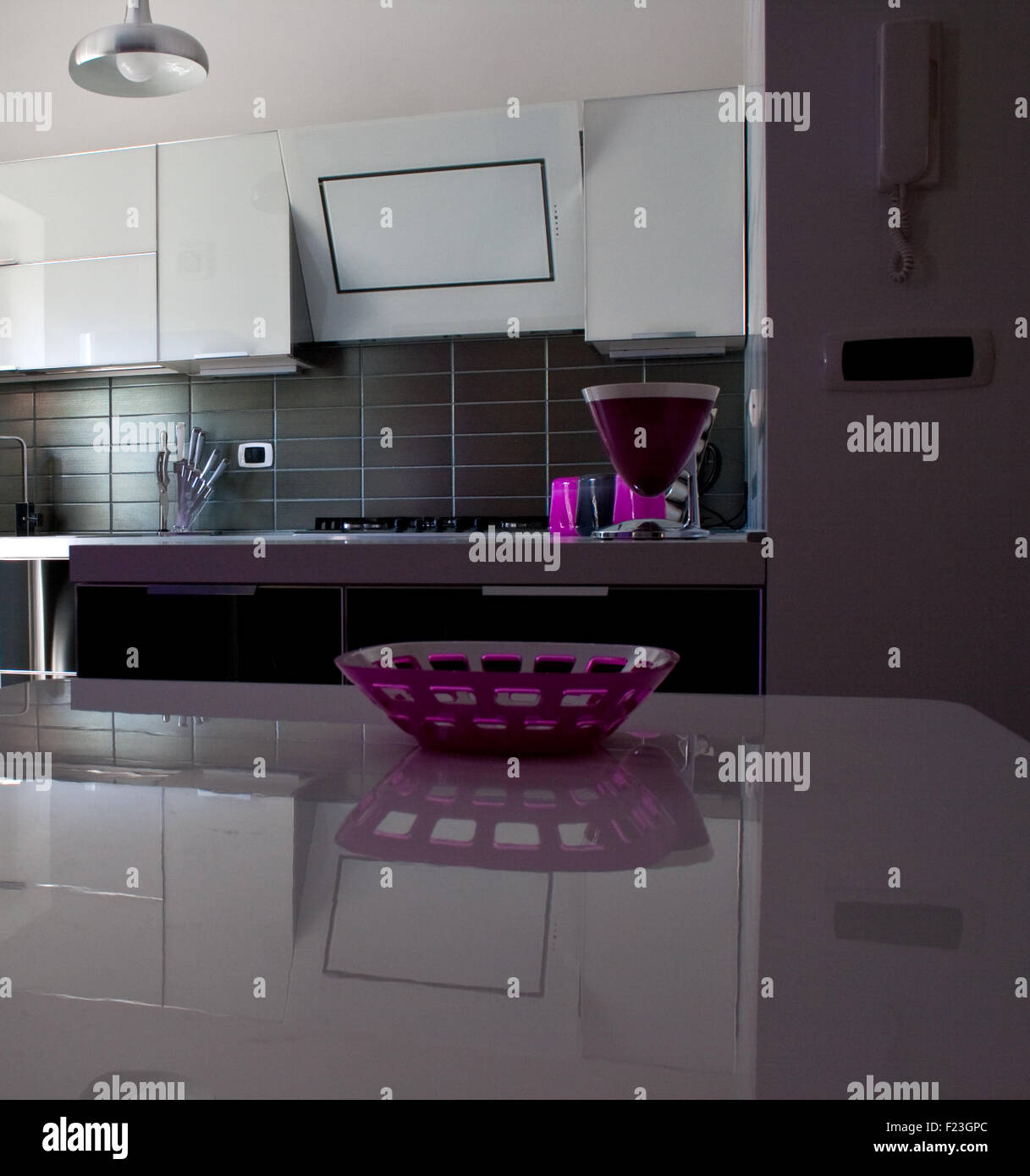 Black and white kitchen and dining room Stock Photo - Alamy