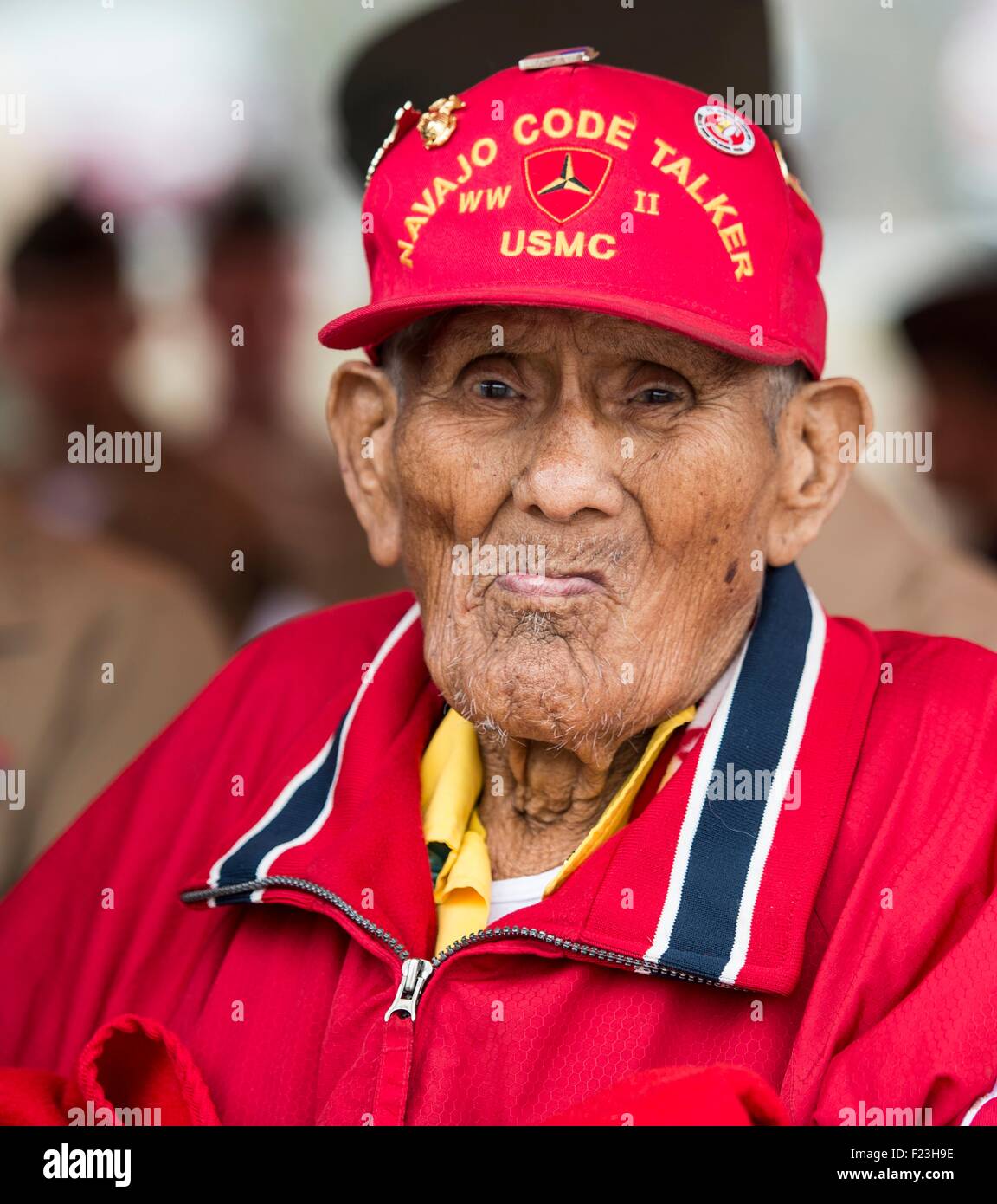 U.S. Marine Corps Cpl. Chester Nez during a rededication ceremony April 4, 2014 in Quantico, Virginia. Nez is the last of the original 29 Navajo Code Talkers of World War II. Stock Photo