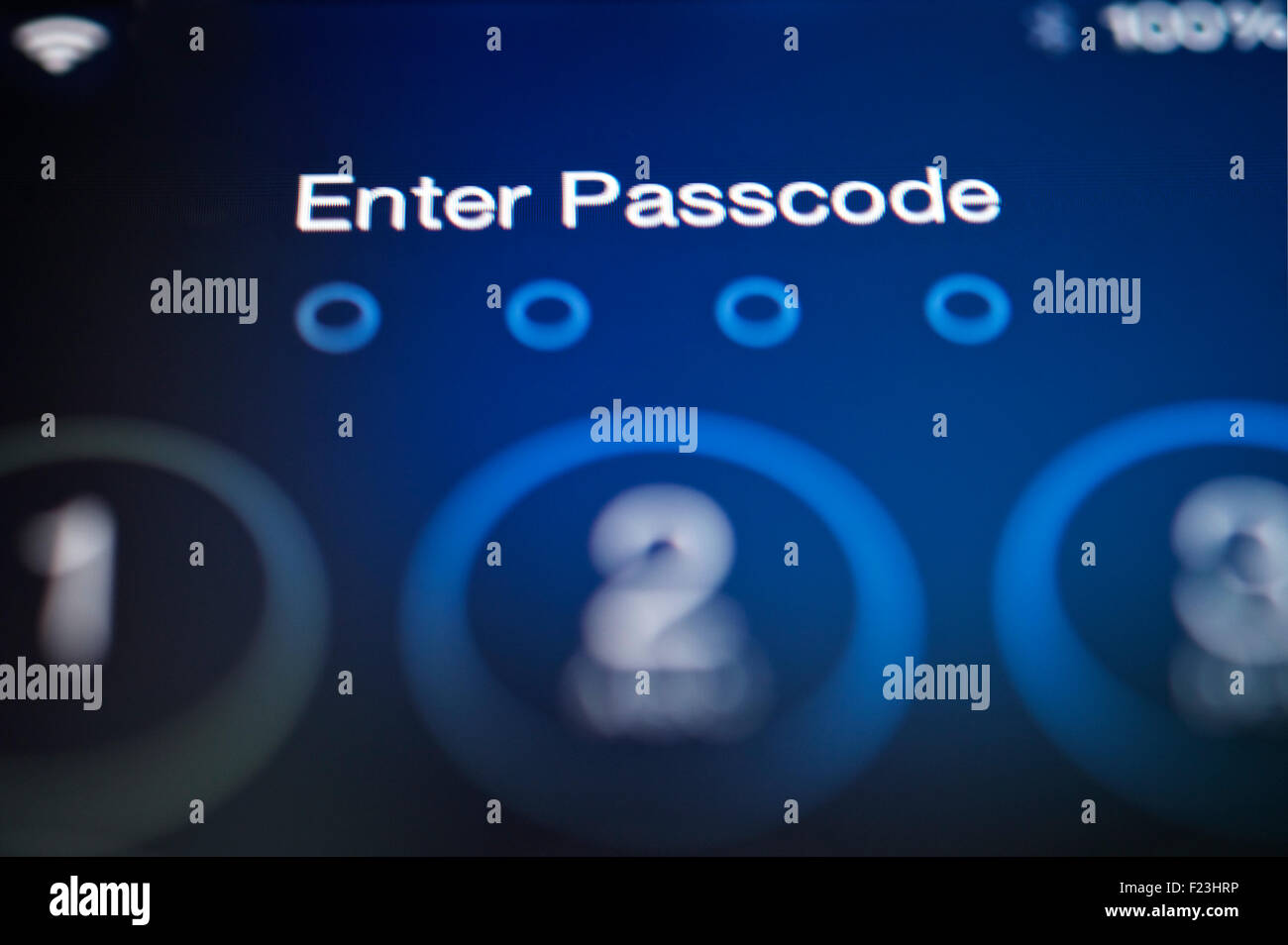 Enter Passcode. Touch screen lock screen requesting passcode. Stock Photo