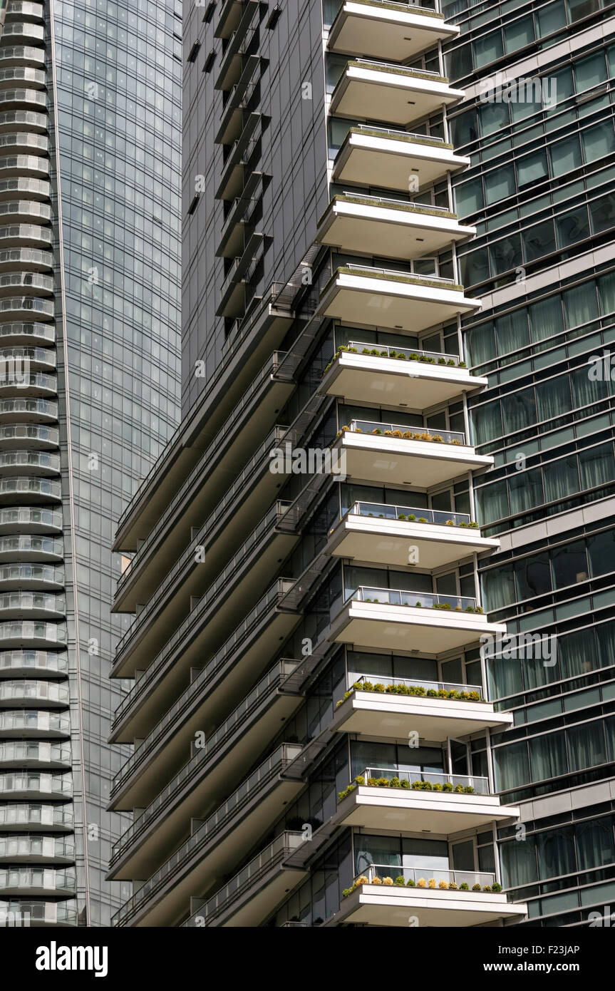 Closeup of modern glass high rise buildings in downtown Vancouver, BC ...