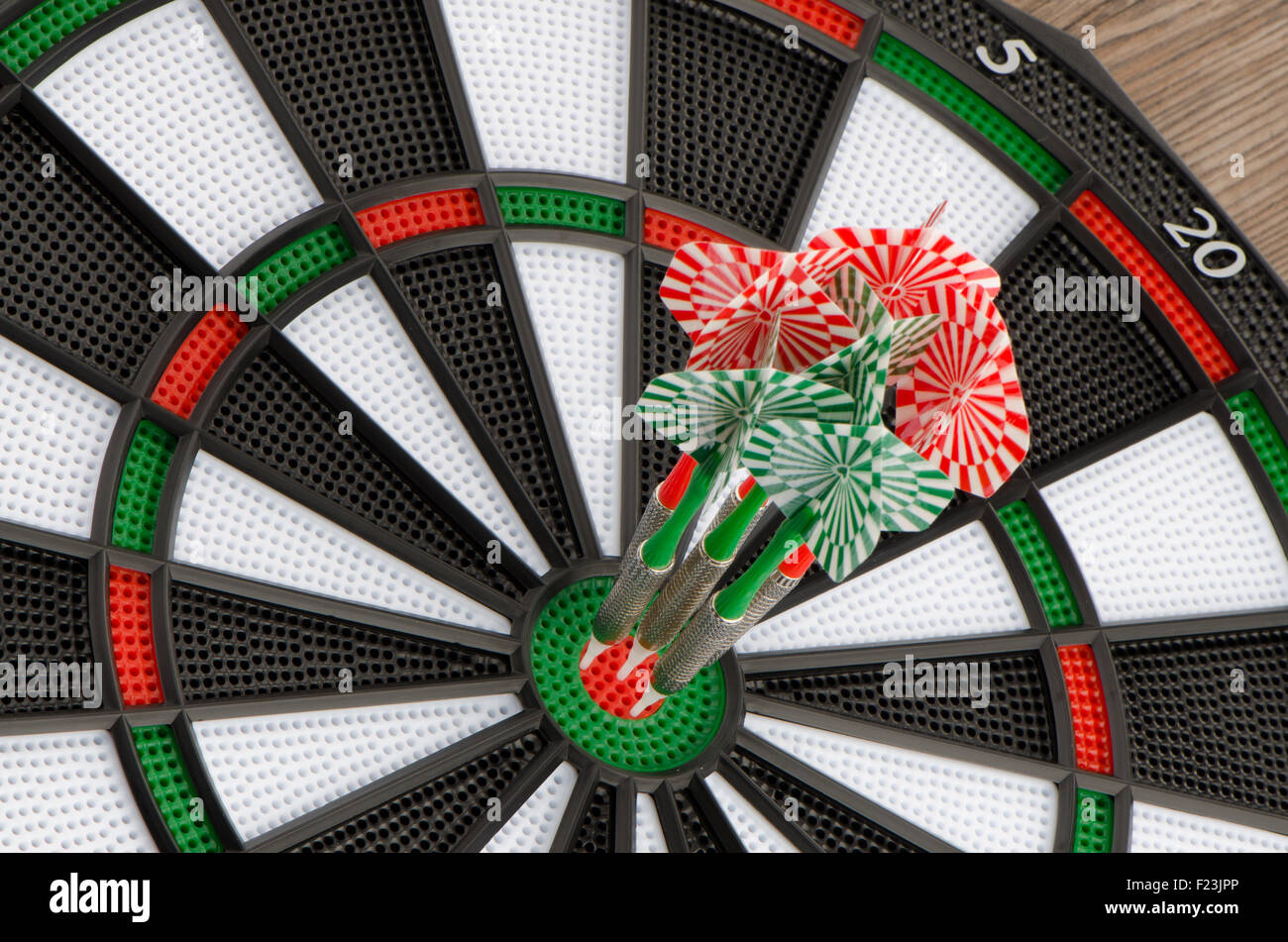 Closeup of dart board with darts Stock Photo Alamy