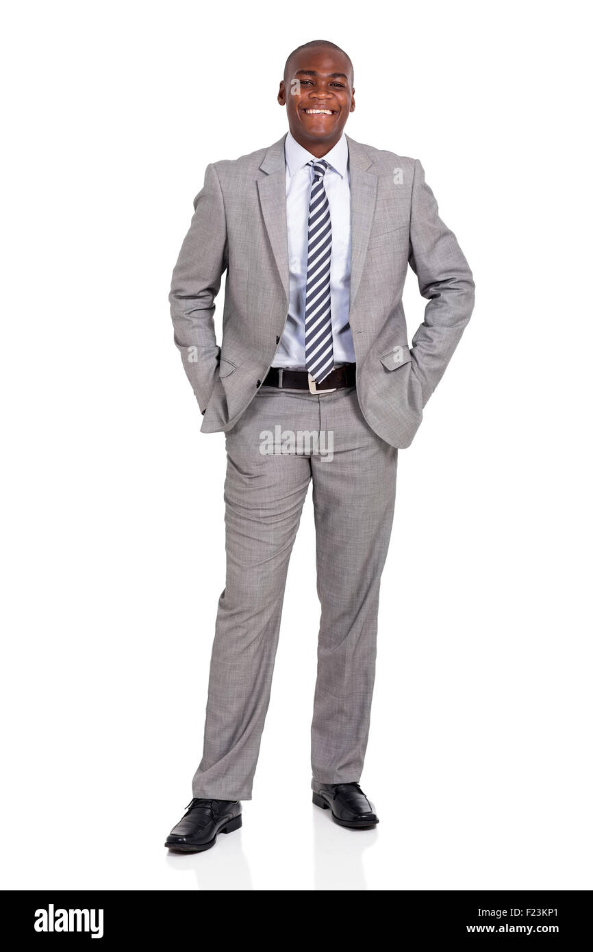 young African American businessman standing on white background Stock ...