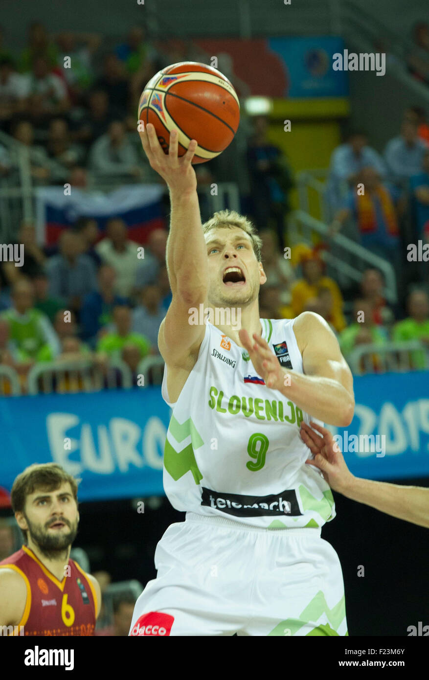 Zagreb, Croatia. 10th Sep, 2015. Jaka Blazic of Slovenia goes up for a shoot during the 2015