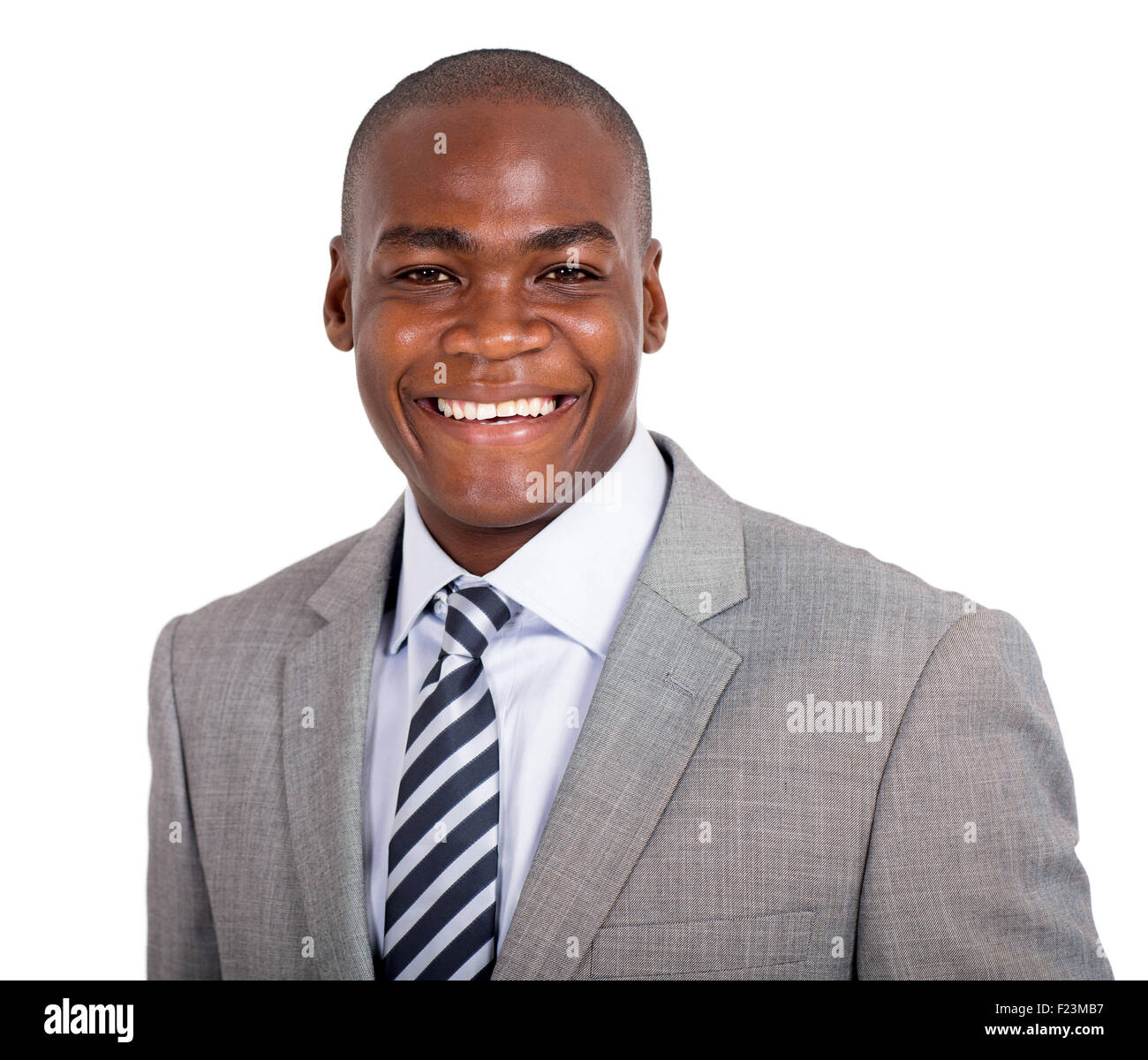 confident young African American businessman isolated on white ...