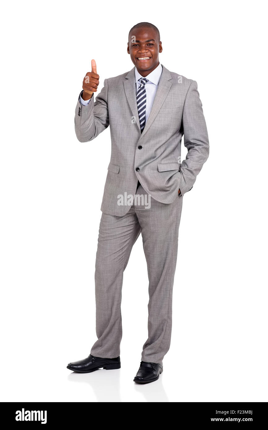 happy African corporate worker giving thumb up Stock Photo - Alamy