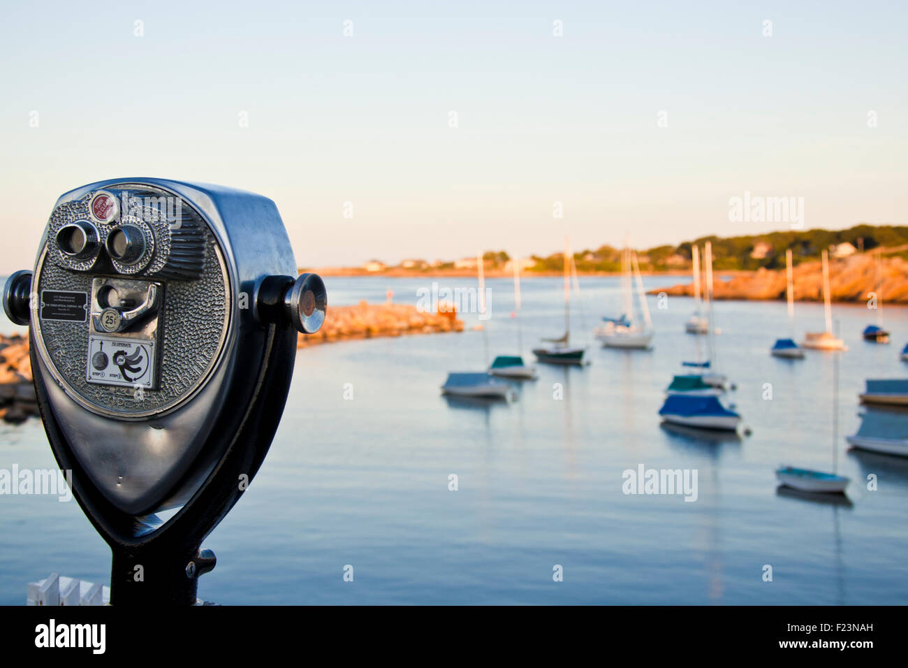 Mechanical Binocular Vending Machine overlooking Rockport Harbor in