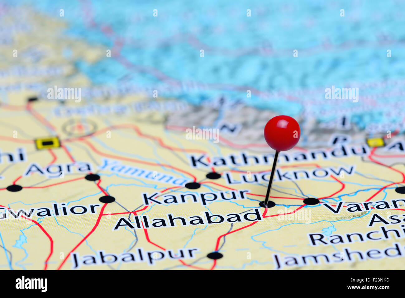 Allahabad pinned on a map of Asia Stock Photo