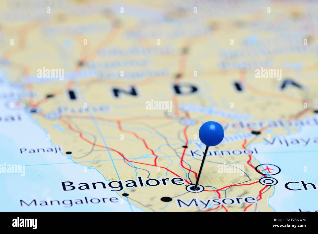 Bangalore pinned on a map of Asia Stock Photo