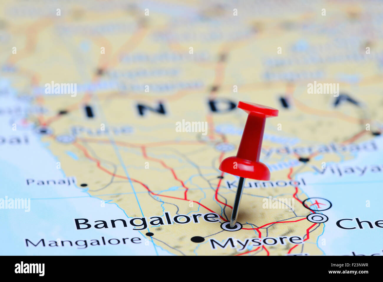 Bangalore pinned on a map of Asia Stock Photo
