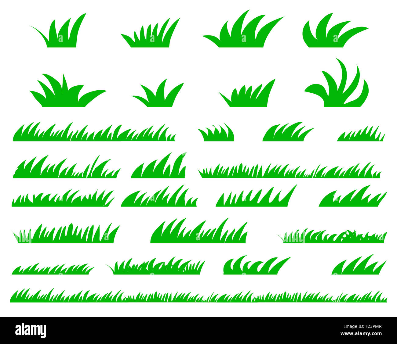 Green Grass Set, Isolated On White Background, Vector Illustration ...