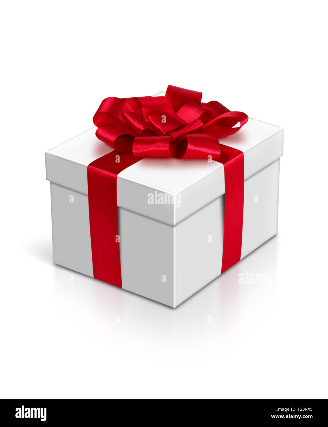 Gift box with red ribbon and bow isolated on white Stock Photo - Alamy
