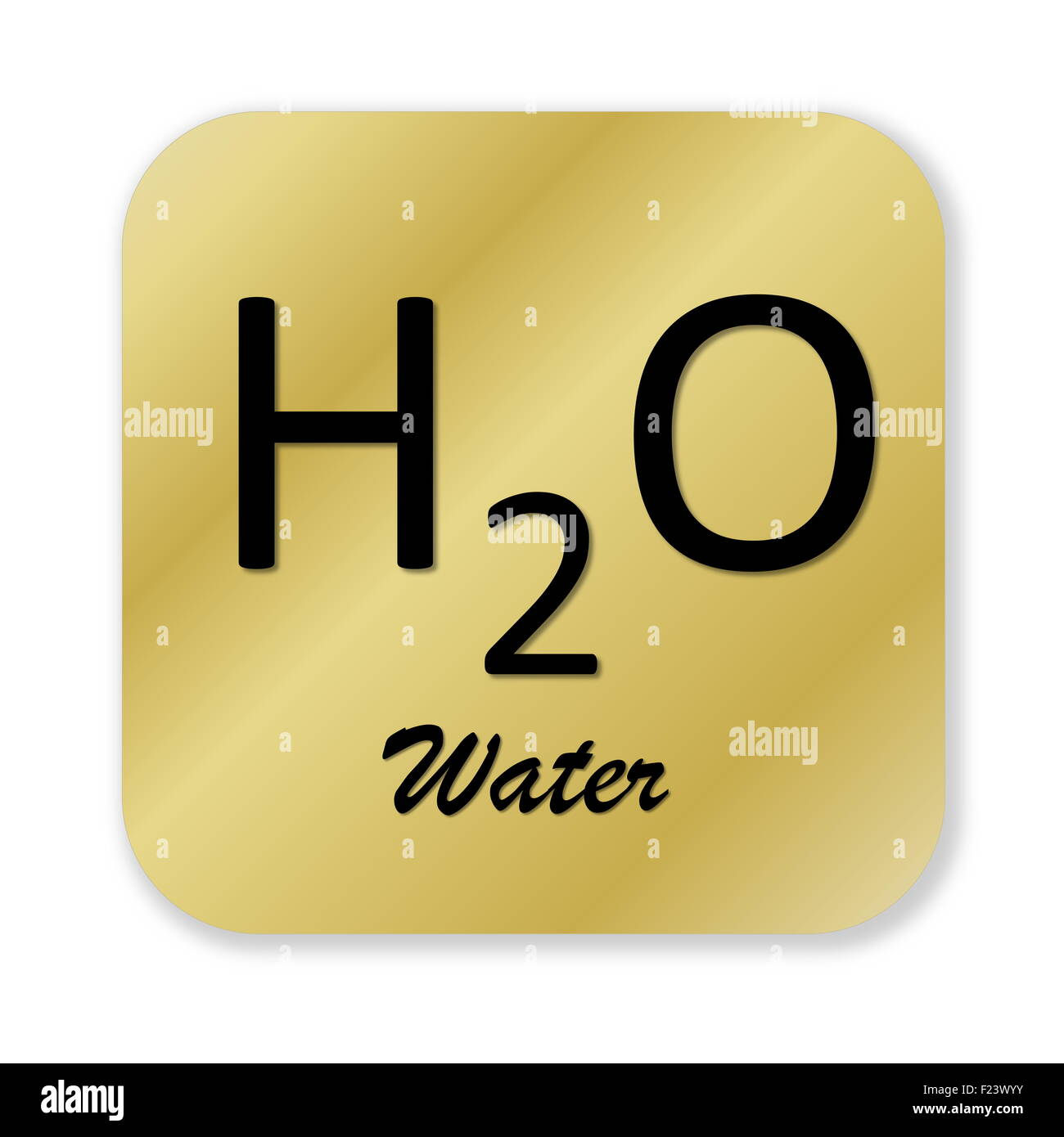 Golden chemical formula of water symbol isolated in white background Stock Photo