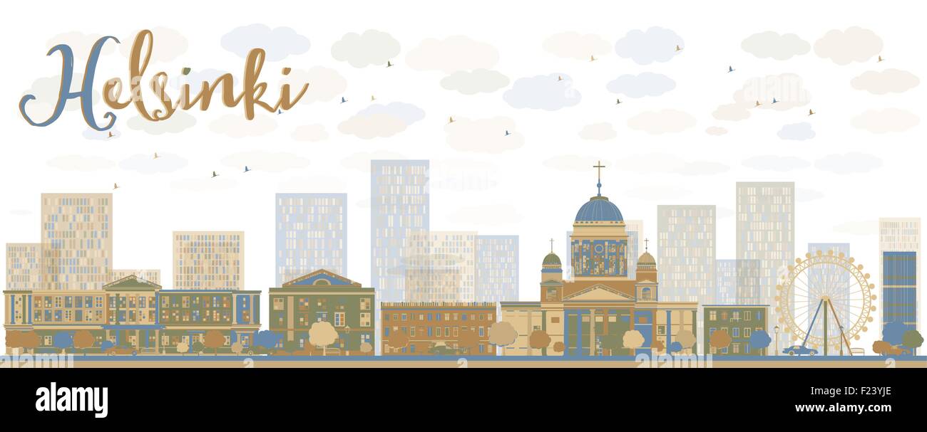 Abstract Helsinki skyline with brown and blue buildings, Finland. Vector Illustration Stock Vector