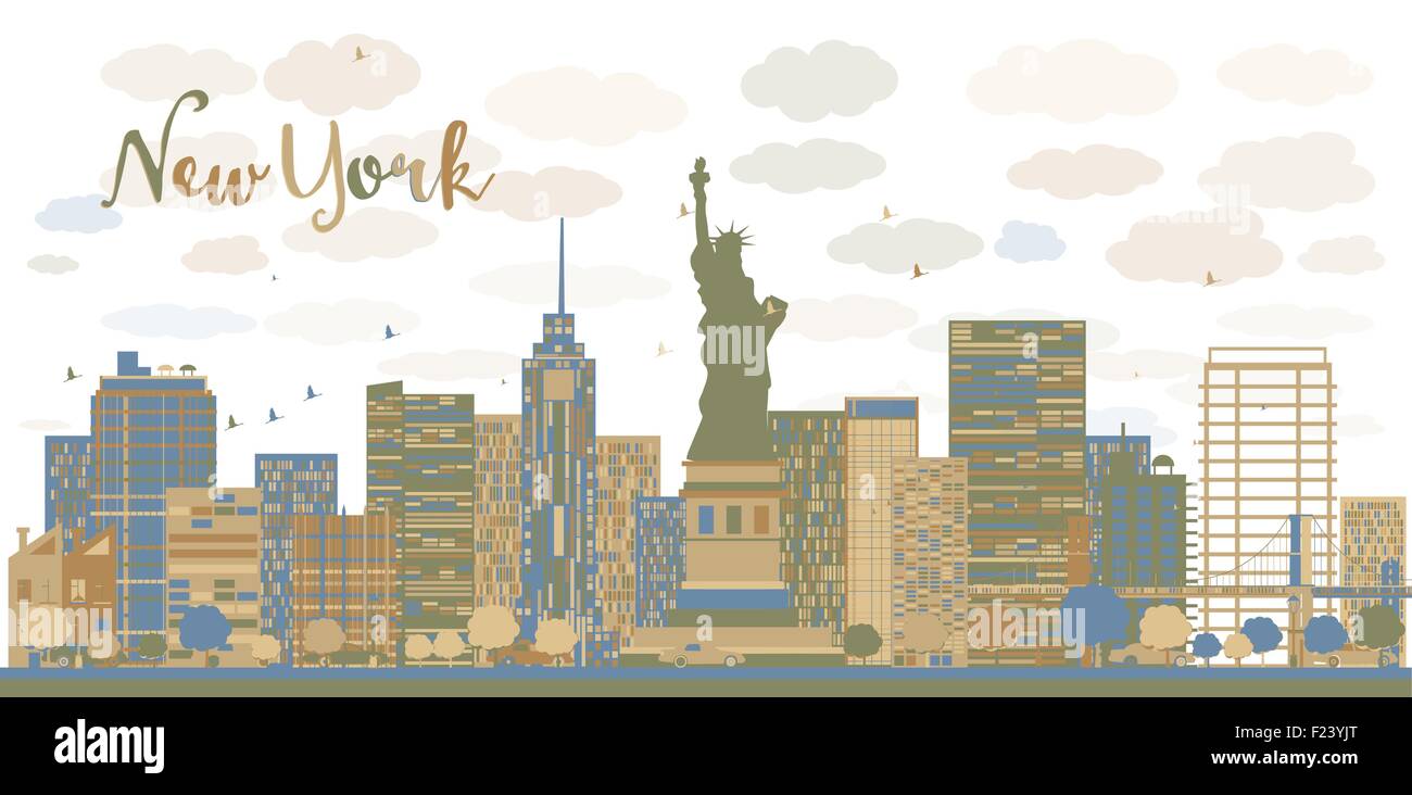 New York city architecture skyline with blue and brown buildings. Vector illustration Stock Vector