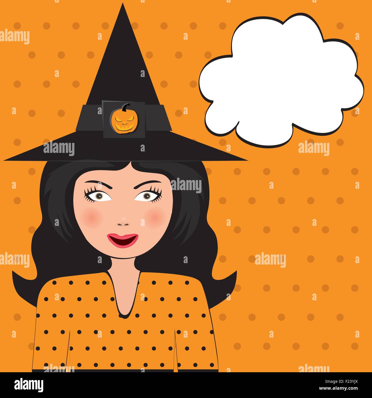 Pop Art Beautiful Witch with copy space. Vector illustration. Stock Vector
