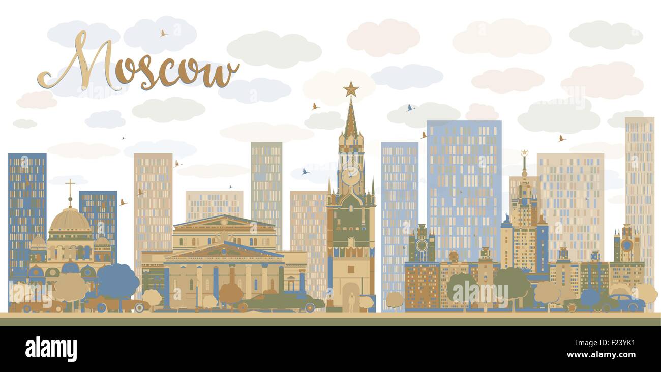 Moscow City Skyline in blue and brown color. Vector illustration Stock ...