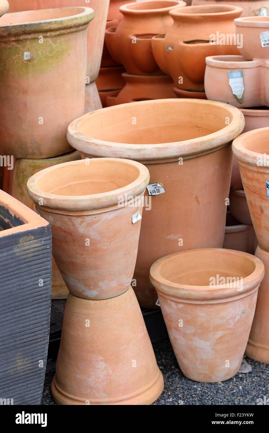 Terracotta pots for sale at garden nursery Stock Photo Alamy