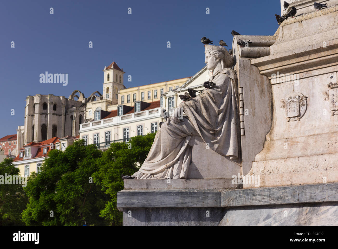 Dom Pedro IV monument and Carmo Convent Rossio Square Baixa Lisbon Portugal Stock Photo