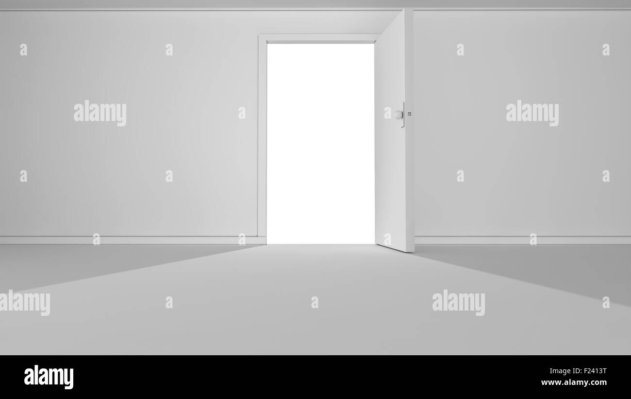Open door and white background Stock Photo