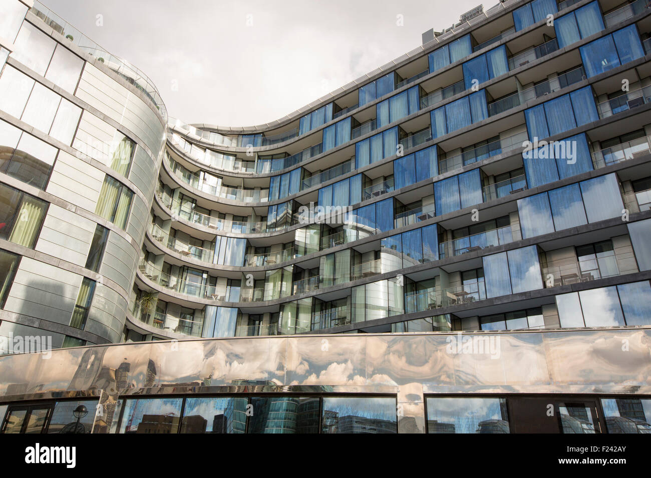 Modern apartment blocks on the Thames embankment in the City of London. Stock Photo