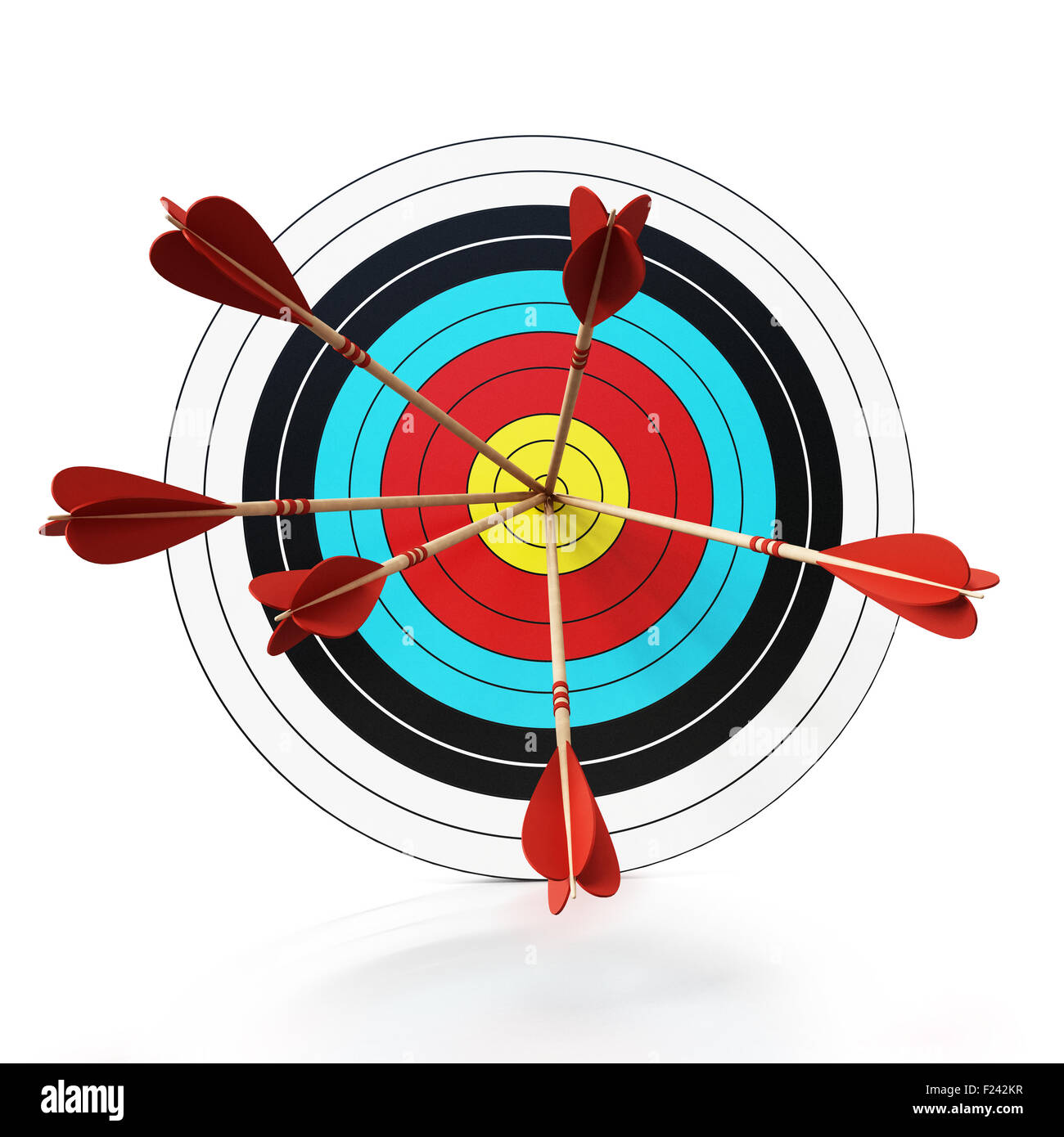 Three arrows at the center of the target. Stock Photo