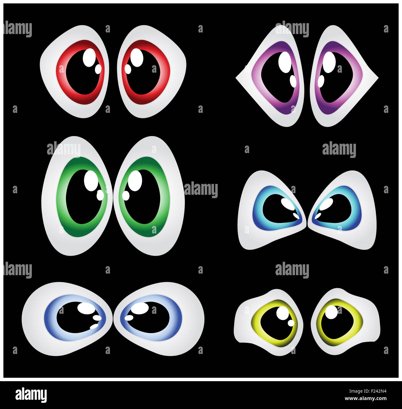 Vector cartoon eyes set isolated on black background Stock Photo - Alamy