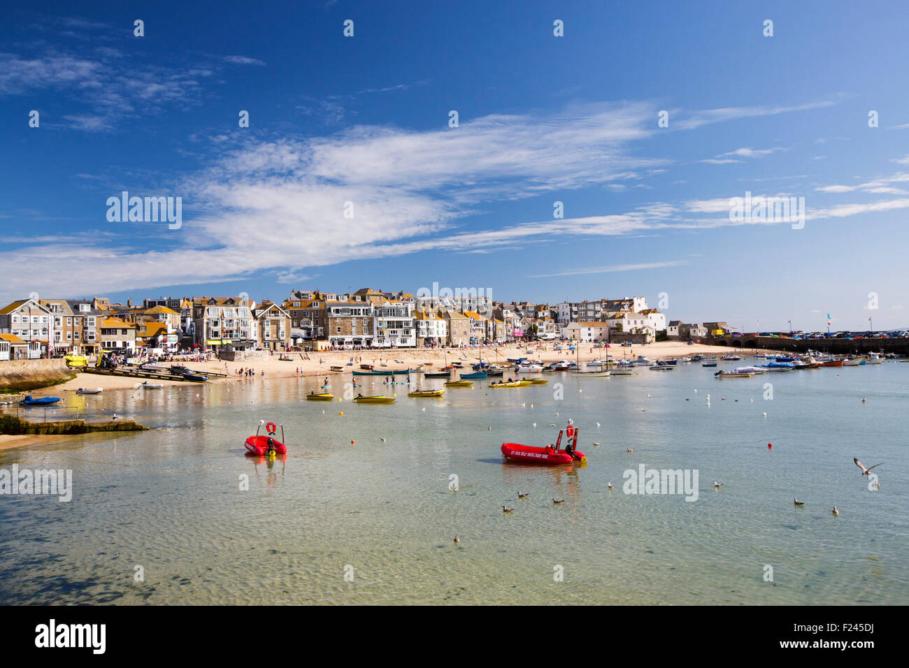 St Ives harbour at high tide, Cornwall, UK. Stock Photo