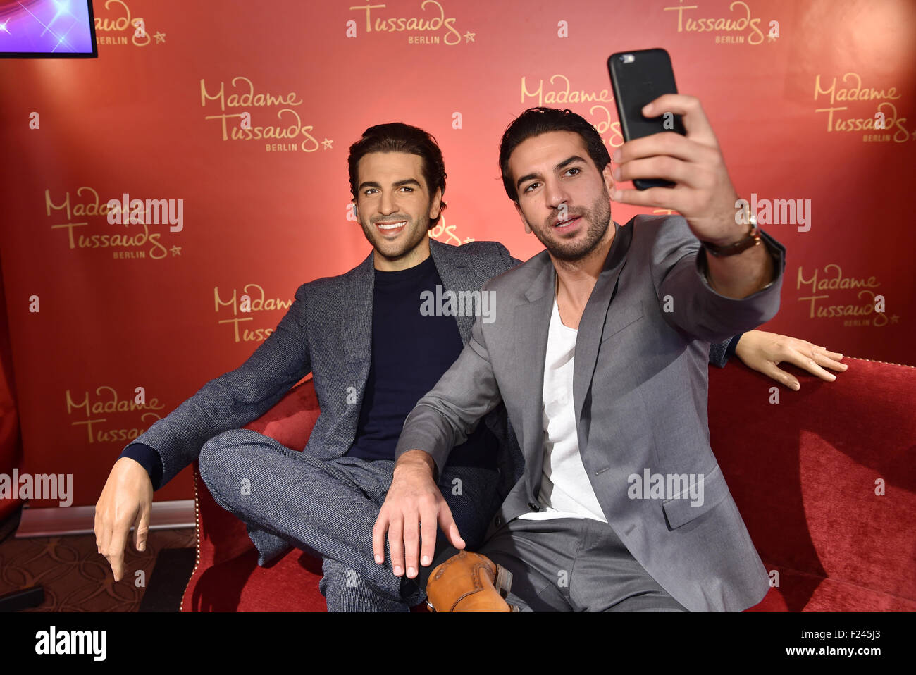 Berlin, Germany. 11th Sep, 2015. German actor Elyas M'Barek (R) poses ...