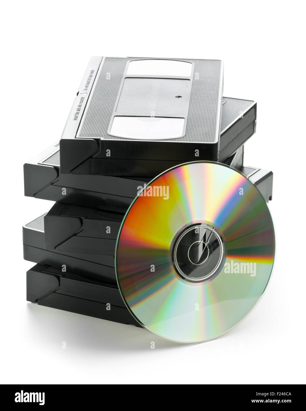 Analog video cassettes with DVD disc - old movies backup or transfer  concept Stock Photo - Alamy