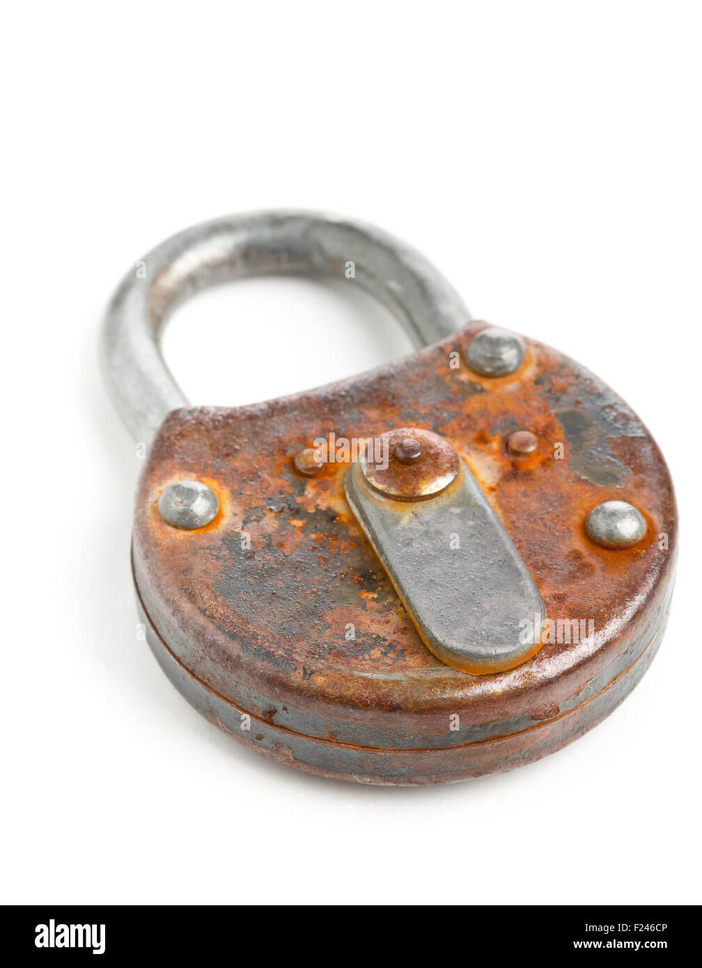 Locked old rusty padlock on white background Stock Photo - Alamy