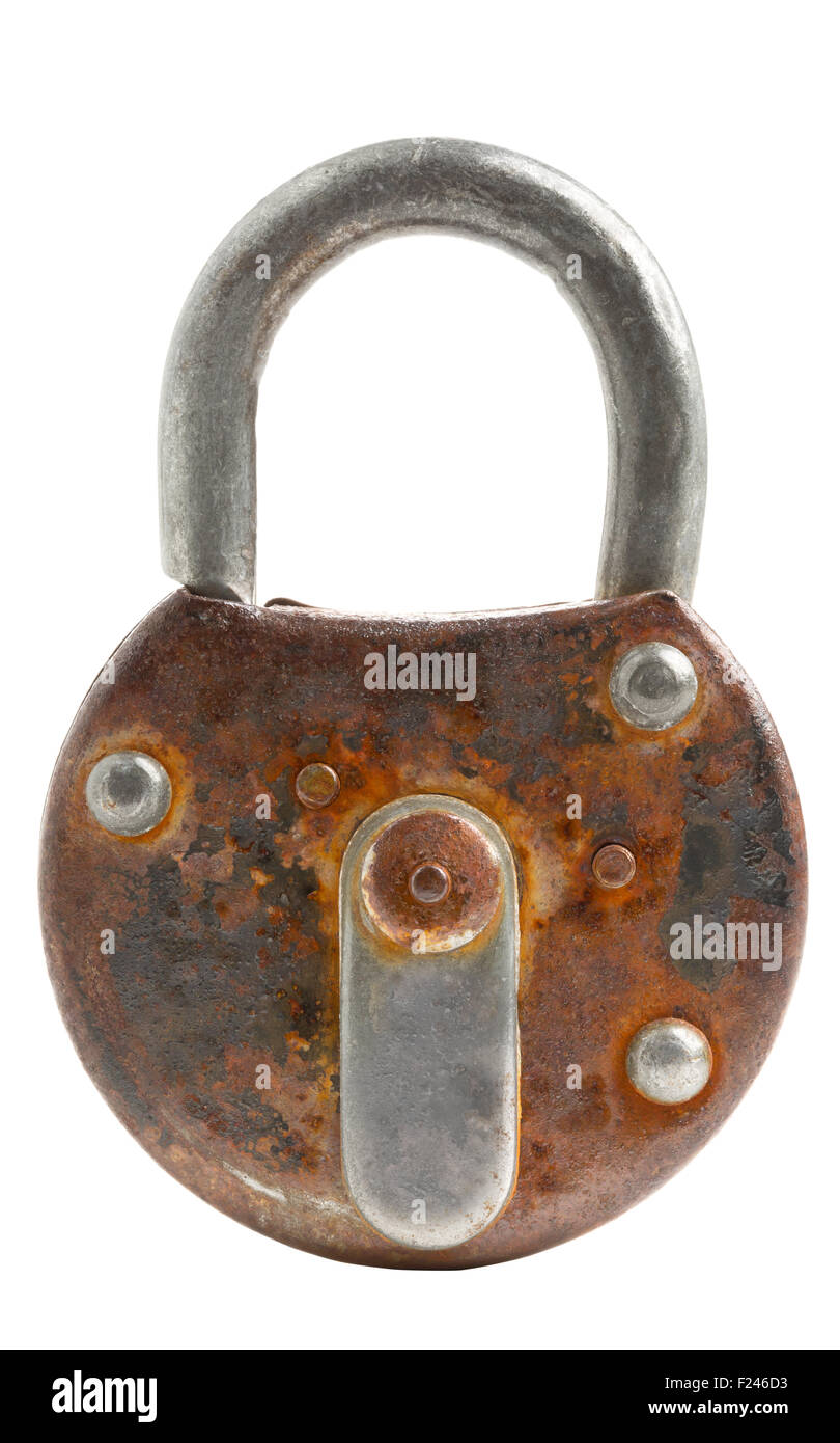 Locked old rusty padlock isolated on white background Stock Photo - Alamy