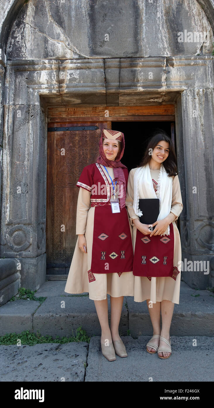 Guides at Haghpat Monastery, Alaverdi, Lori Province, Armenia, Central Asia Stock Photo