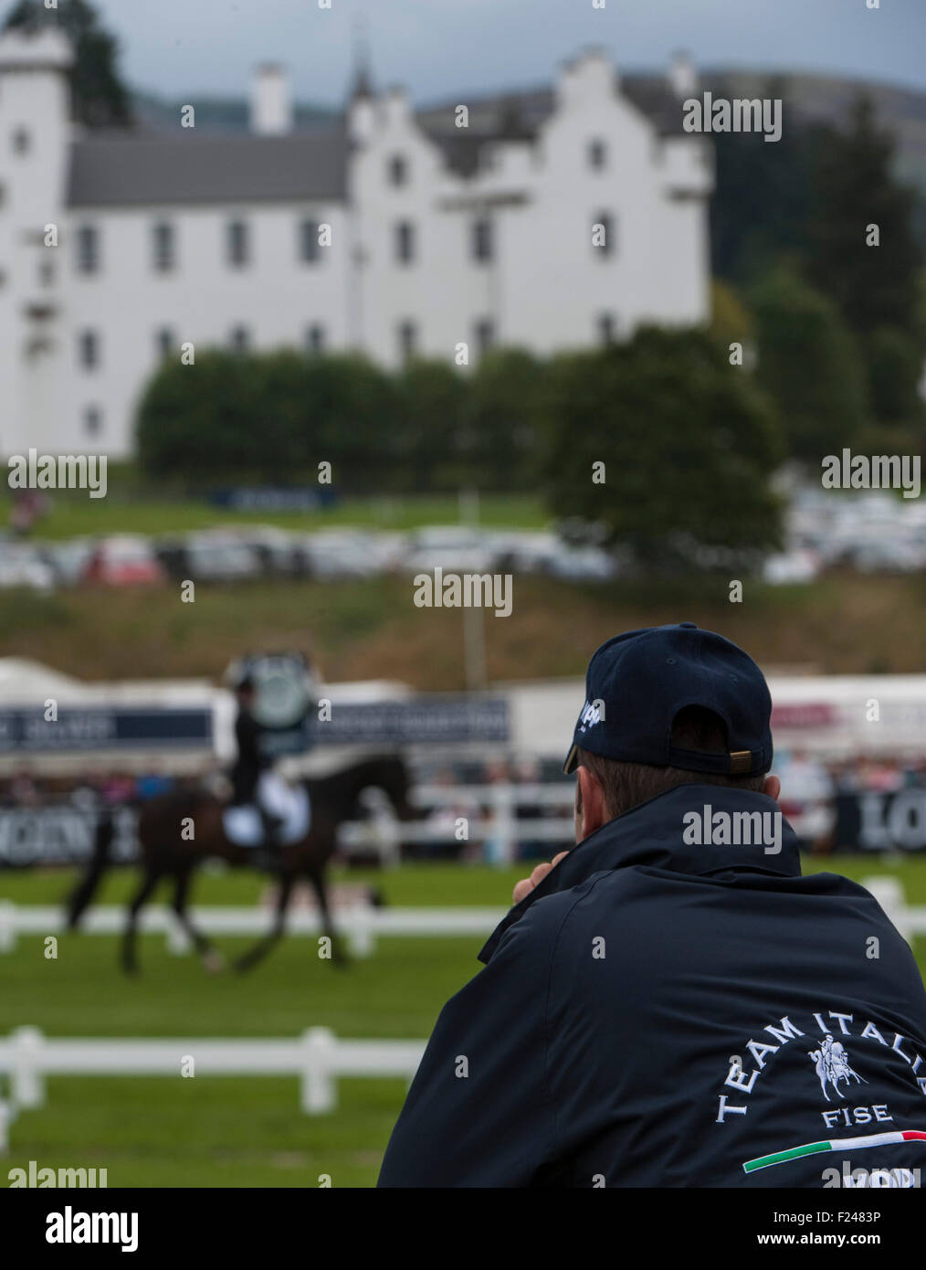 Blair Atholl, Scotland. 11th September, 2015. A spectator watched the dressage action on the second day.  The Longines FEI European Eventing Championships 2015 Blair Castle. Credit:  Stephen Bartholomew/Alamy Live News Stock Photo